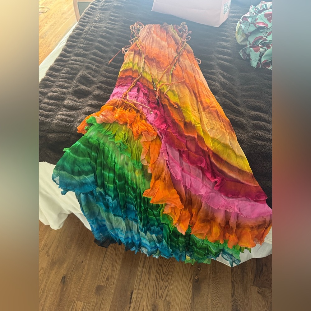 Alemais- Multicolored Ombré Iris Silk Ruffle Maxi Dress - Picture 9 of 10